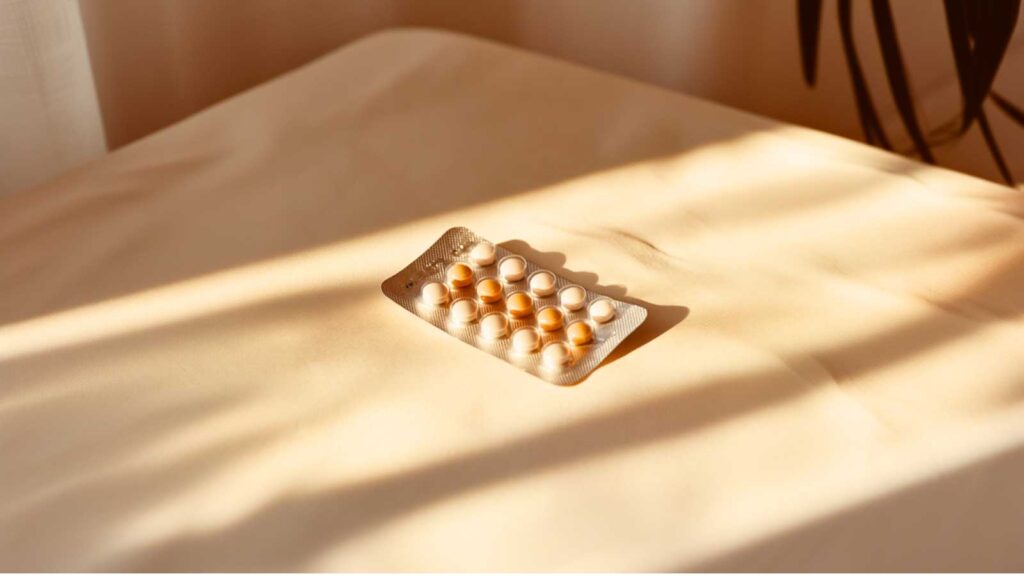 a pack of hormone replacement therapy pills lying on a table