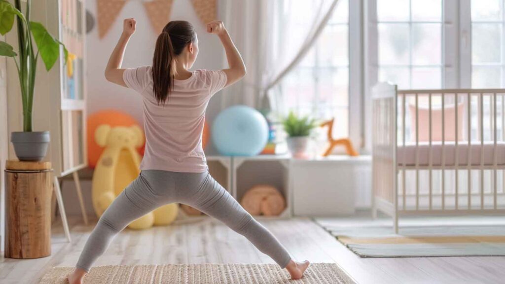 A woman doing light exercises to help with postpartum weight loss